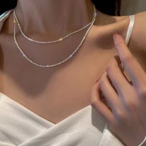 Colar prata em camadas Decoração de stras